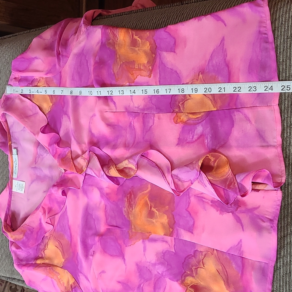 Kathy Che Ruffle Front Vibrant Color Blouse - Picture 12 of 13